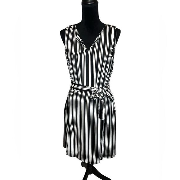 BANANA REPUBLIC STRIPED BLACK & WHITE SLEEVELESS ALINE DRESS WOMENS SIZE 10 - Picture 2 of 11